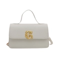 Chic beige lychee leather crossbody bag with golden baroque G buckle ornament - White