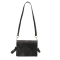 Borsa a tracolla quadrata nera trapuntata con texture vintage e dettaglio catena d'oro - Nero
