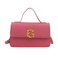 Pink lychee grain leather handbag with gold G-logo buckle and detachable strap - Pink