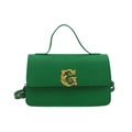 Green pebble leather shoulder bag with vintage gold G buckle and detachable strap - Green