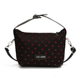 Elegante borsa a pisello nera con cuori rossi, manici corti e tracolla regolabile - Cuore Rosso Nero