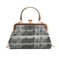 Retro lace shell bag with black polka dots, bamboo handle and gold chain strap - Black Polka Dot White Lace Style / Black