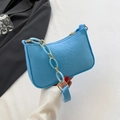 Light blue retro felt baguette bag with textured finish and gold-tone chain strap - Light Blue