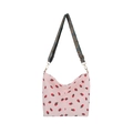 Pink corduroy strawberry tote bag with ethnic pattern wide strap for women - Pink