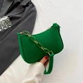 Bright green crocodile pattern baguette bag with stylish plastic chain decoration - Green