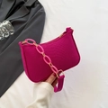 Chic magenta croc-embossed underarm bag with decorative pink acrylic chain and strap - Rose Red