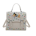 Sac cabas crème chic avec pois colorés et broderie de chien mignon pour femmes - Blanc