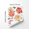 Adesivi murali fiori rosa ad acquerello con foglie verdi per decorazione bagno moderno - 30*40cm (1 pezzo)