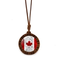 Retro round wooden necklace with carved edges featuring the Canadian flag maple leaf - Classic Flag Style (JY009151-1)