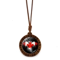 Retro wooden necklace with red Canada maple leaf glass dome and braided rope - Artistic Splatter Maple Leaf Style (JY009151-5)