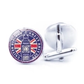 Classic silver round cufflinks with United Kingdom flag and Big Ben glass cabochon design - United Kingdom