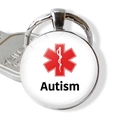 Medical alert keychain for autism awareness featuring red star of life on metal base - Autism