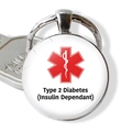 Silver medical alert keychain for Type 2 Diabetes with red star of life symbol - Type 2 Diabetes Insulin Dependent