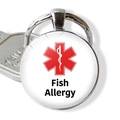 Silver medical alert keychain with red star icon and Fish Allergy warning text - Fish Allergy