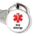 Soy Allergy medical alert keychain with Star of Life symbol on white background - Soy Allergy
