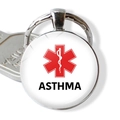 Asthma medical alert keychain featuring red star of life symbol with silver metal frame - Asthma
