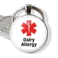 Dairy Allergy medical alert keychain with red star of life symbol on white background - Dairy Allergy