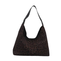 Hobo-Schultertasche mit braunem Leopardenmuster und schwarzem Gurt auf weißem Grund - Braun
