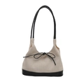 Borsa tote minimalista in tela con finiture in pelle nera e fiocco in bianco crema - Bianco Sporco
