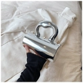 Silver mirror finish acrylic box bag with chunky handle and metallic chain strap - Silver