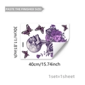 Halloween window sticker featuring purple skull, floral motifs, and butterflies static cling - Purple Floral Butterfly Skeleton (D20114) / 30x40cm