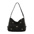 Borsa hobo nera capiente con trama stropicciata lucida e farfalle in metallo argentato - Borsa / Nero