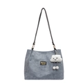 Blue canvas tote bag with black straps and a cute white plush cloud charm accessory - Blue