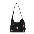 Bolso tote de lona negra con parches de corazones coloridos y monedero de corazón a juego - Negro