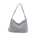 Borsa tote in nylon celeste con farfalle metalliche e tracolla regolabile per donna - Borsa / Blu