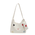 Bolso tote de lona crema con parches de corazones y mini monedero a juego - Blanco Roto