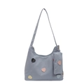 Bolso tote de lona azul claro con parches de corazones de colores y monedero a juego - Azul