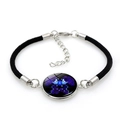 Braided black Gemini zodiac bracelet with silver clasp and purple glass pendant charm - Black
