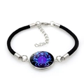 Adjustable black woven bracelet with silver Cancer zodiac sign pendant for men and women - Black