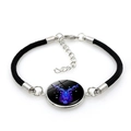 Capricorn zodiac braided bracelet with glowing blue pendant and silver adjustable chain - Capricorn (10Capricorn) / Black