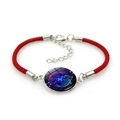 Handwoven red Pisces constellation bracelet with a glass gem charm and silver clasp - Pisces (12Pisces) / Red