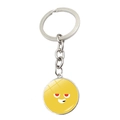 Detail of yellow round metal keychain with cartoon emoji charm on white background - Yellow Smiling Expression