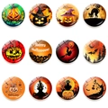 Lot de 12 aimants de réfrigérateur Halloween en verre avec motifs citrouilles et fantômes - Ensemble Complet (Set de 12)