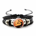 Detail van Halloween leerarmband met glazen cabochon met pompoen- en vleermuisontwerp - Uil Vleermuis Pompoen Stijl (JY009238-12)