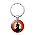 Detailansicht von Halloween-Kürbis Schlüsselanhänger mit Glasanhänger und Silberring - Castle Silhouette Design 10 / Silber