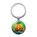 Halloween pumpkin glass keychain with orange Jack-O-Lantern and silver metal ring - Jack-o-Lantern Design 1 / Silver