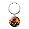 Halloween pumpkin keychain with black jack-o-lantern wearing a wizard hat in silver finish - Wizard Pumpkin Design 2 / Silver