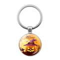 Silver Halloween pumpkin keychain with Happy Halloween text and purple wizard hat - Pumpkin Moon Design 3 / Silver