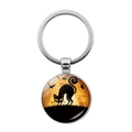 Halloween keychain with black cat and orange pumpkin glass gem pendant design - Black Cat Design 4 / Silver
