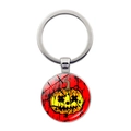 Halloween Kürbis Schlüsselanhänger mit rotem Hintergrund und Glasanhänger - Spooky Pumpkin Design 5 / Silber