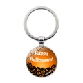 Halloween Kürbis Schlüsselanhänger mit Happy Halloween Glas-Cabochon und Metallring - Happy Halloween Design 6 / Silber