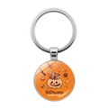 Halloween Kürbis Schlüsselanhänger mit Süßigkeiten Grafik und orangefarbener Glaskuppel - Halloween Candy Design 9 / Silber