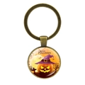 Halloween-Schlüsselanhänger aus Bronze mit Glasstein, Kürbis und Hexenhut-Motiv - Kürbis Mond Design 3 / Bronze