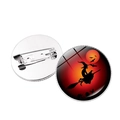Halloween Hexe Silhouette Glas Brosche mit Vintage Silber Metall Anstecknadel - Fliegende Hexe Roter Mond Stil (Silber-7) / Silber