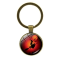 Halloween Schlüsselanhänger aus Bronze mit Hexe und Mond Anhänger aus Glas - Flying Witch Design 7 / Bronze