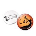 Halloween Kürbis Button Anstecknadel mit Gruselszene und Fledermäusen in Orange - Kürbis Wünsche Wald Stil (Silber-12) / Silber
